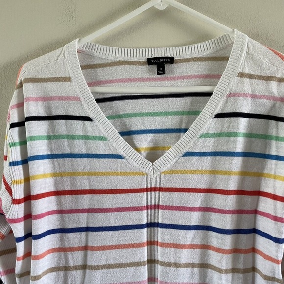 Talbots Rainbow Striped 3/4 Sleeve V Neck Pull Over Sweater Womens Size Medium - Picture 3 of 7